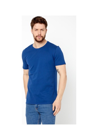 Mmetalic Erkek Siyah %100 Pamuk T- Shirt Regular Fit Rahat Kesim Bisiklet Yaka Basic Tişört İndigo