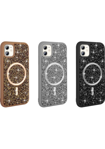 Apple Uyumlu iPhone 11 Kılıf Pırlanta Tasarımlı Kablosuz Şarj Özellikli Mozaik Silikon Kapak