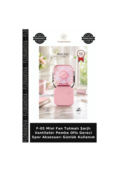 F-05 Mini Fan Tutmalı Şarjlı Vantilatör Pembe Ofis Gereci Spor Aksesuarı Günlük Kullanım