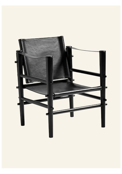 Cinas Noble Safari Lounge Koltuk Bambus Gövde Deri Oturum Skandinav Tarz 61x59x79 Cm Sandalye Siyah