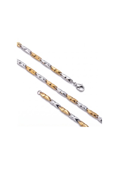 Moncuk Design Baklava Desenli Kibrit Erkek Çelik Kolye 3mm 55cm Üç Renkli 3351eck054 Çok Renkli