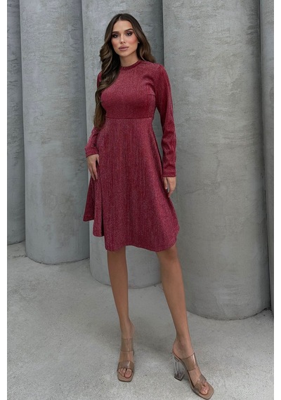 Lesa Wear Yumuşacık Likralı Simli Mini Gece Elbisesi Bordo