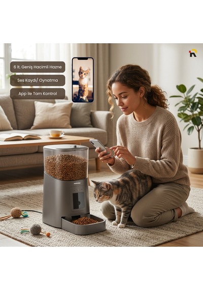 Haustier Pp003 Pro Siyah Kameralı 1080p Fhd Gece Görüş Akıllı Otomatik Kedi Mama Kabı, Tuya App-wifi Uzaktan Kontrol, Sesle Çağırma, 2.4ghz-5ghz, 6lt Hazne, Metal Kase