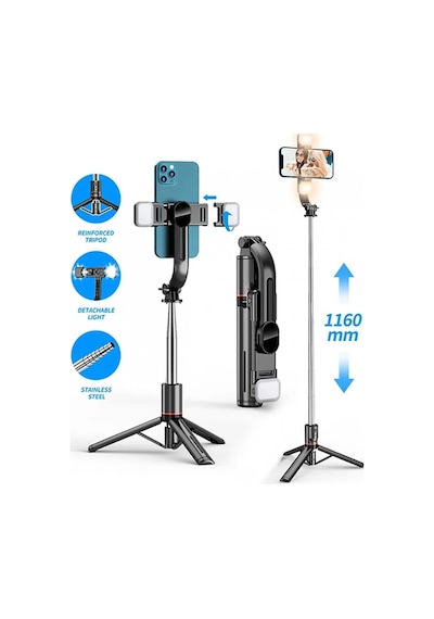 L12 Işıklı Selfie Çubuğu 3 Renk Uzaktan Kumandalı 116 Cm Tripod Ö