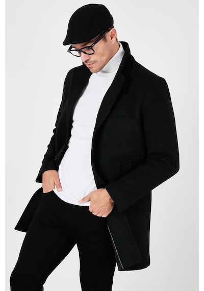 Buratti Slim Fit Tek Yırtmaçlı Düğmeli Mono Yaka Kaşe Erkek Kaban 5840098 Siyah