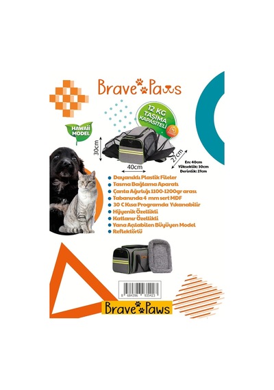 Brave Paws Fileli Yıkanabilir Kedi Ve Köpek Taşıma Çantası Hawaii Model Gri Renkli