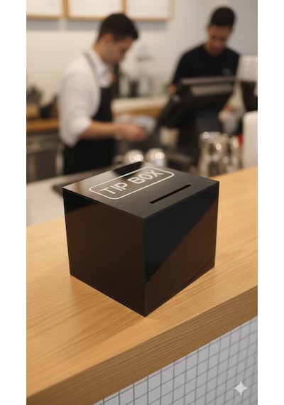 Kilitli Pleksi Masa Üstü Tip Box Bahşiş Kutusu Siyah 14x14xh13 Cm 1