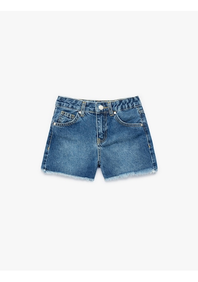 Koton Cepli Bol Kesim Püsküllü Paça Pamuklu Jean Şort Orta İndigo 6skg40043ad