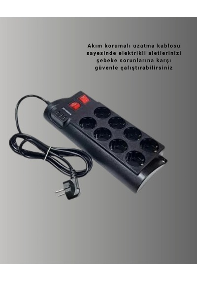 Hubrendy Tekno Isıya Dayanıklı Termal Akım Korumalı 8'li Priz Ve 3 Usb Girişli Uzatma Kablosu