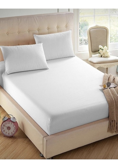 Çift Kişilik %100 Pamuklu Penye Lastikli Çarşaf Beyaz 160x200