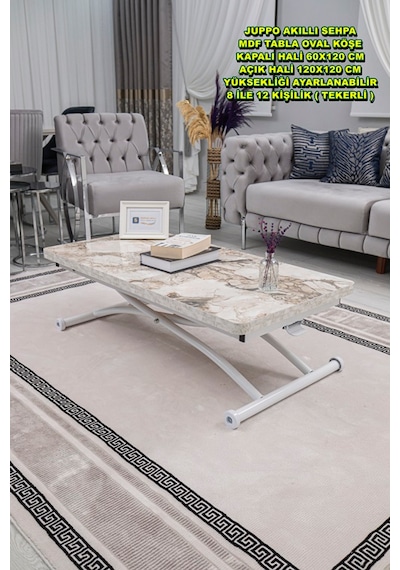 Juppo Üst Tabla Mdf Beyaz Mermer Oval Köşe Alt Beyaz Dışa Kıvrım