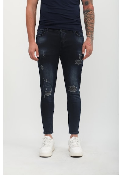 Erkek Skinny Fit Destroy Lacivert 001