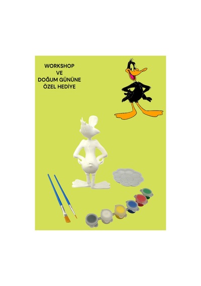 3d Daffy Duck 17 Cm Figür Boyama Seti - Kendin Boya Hobi Ve Etkinlik Seti - Akrilik Boya + 2 Fırça