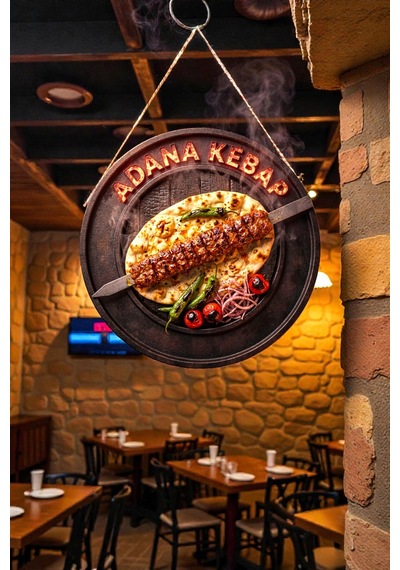 Adana Kebap Görselli İpli Mdf Ahşap Kapı Duvar Süsü, Restoran Dekoratif Tablo