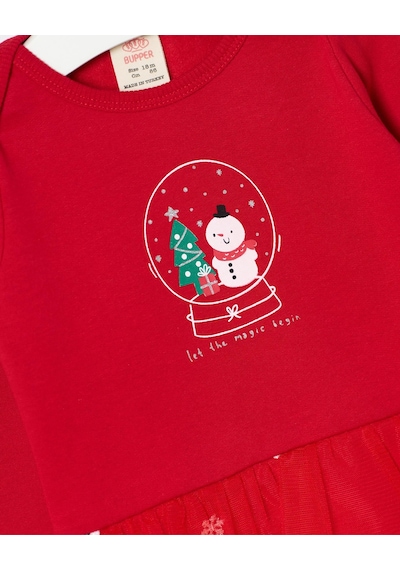 Magu Kız Bebek Pamuklu Kırmızı Kardan Adam Temalı Tül Etekli Body Set - Saç Bandı Aksesuarlı Magu Kız Bebek Pamuklu Kırmızı Kardan Adam Temalı Tül Etekli Body Set - Saç Bandı Aksesuarlı