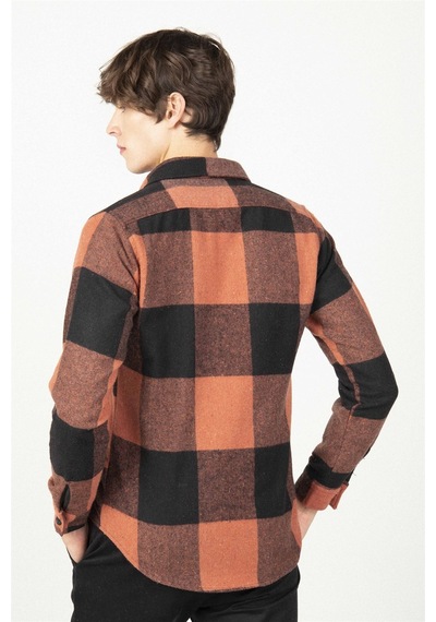 Tudors Slim Fit Kareli Tek Cepli Oduncu Erkek Gömlek-26169 Siyah