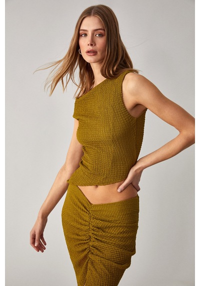 Grımelange Tosıa Kadın Slim Fit Örme Yeşil Bluz Yeşil