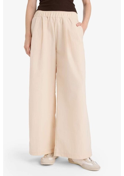 Defacto Wide Leg Çift Cepli Normal Bel Standart Boy Pantolon F9223ax25smer142 Ekru