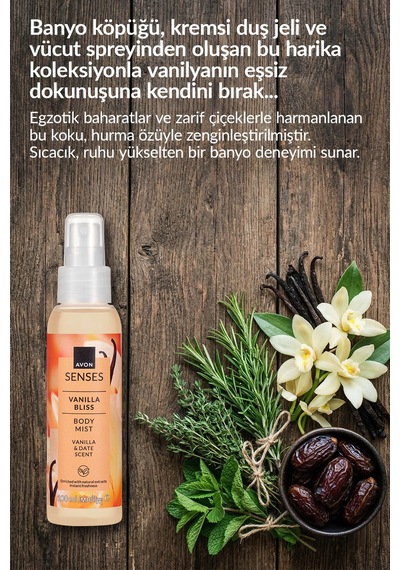 Vanilla Bliss Vanilya Ve Hurma Kokulu Vücut Spreyi 100 Ml. İkili Paket