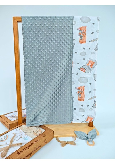 Nohut Desenli %100 Pamuklu Çift Katlı Bebek Battaniyesi 85x85 Cm Kız/erkek Kundak & Mevsimlik Örtü Gri