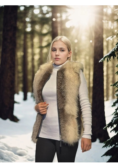 Ertaştrendstore Kadın Premium Doğal Kürk Kolsuz Yelek - Fuşya Çok Renk