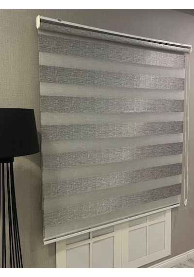 Delüks Zebra Stor Perde Geniş Plise Açık Gri Açık Gri