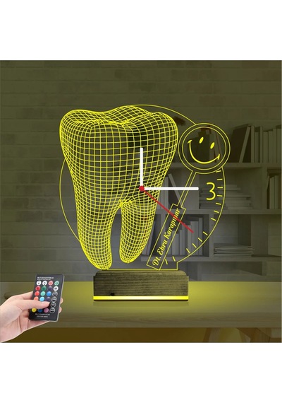Luvivia Smile Diş Doktoru Dentist Kişiye Özel Saatli 3d Lamba - Masa Gece Lambası Şeffaf