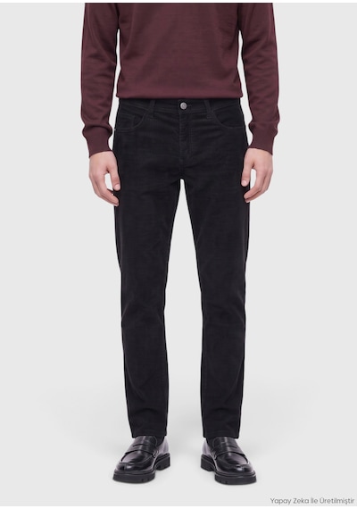 Ramsey Siyah Dokuma Regular Fit Kadife Casual Pamuk Karışımlı Pantolon