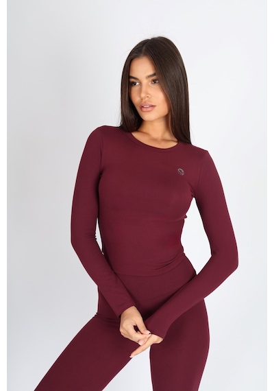 Soft&Basic Kadın Uzun Kollu Baskılı Bisiklet Yaka Bordo Body Bordo