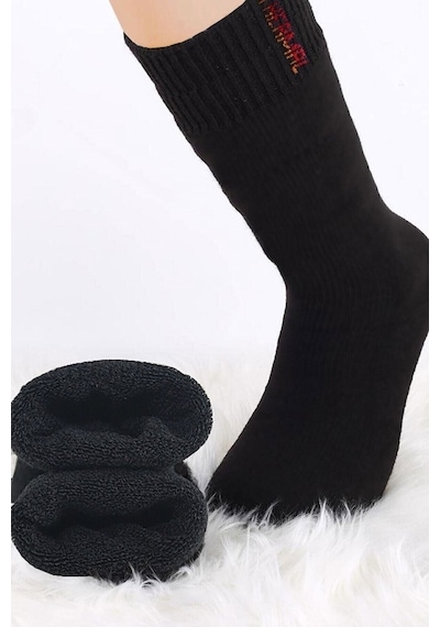 Meguca Socks Unisex Siyah 6 Çift Termal Havlu Kışlık Çorap Siyah