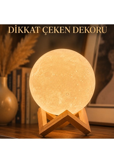Ahşap Standlı Ay Gece Lambası Ev Ve Ofis Dekorasyon Lambası Renkli