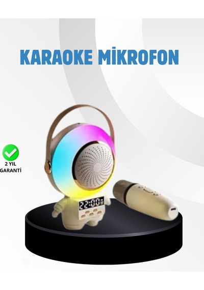 Renkli - 127 - Işıklı Astronot Mini Bluetooth Speaker Ve - Glblseme - Karaoke Mikrofon