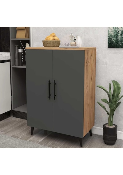 Reyo Home Enda 3 Raflı 2 Kapaklı Çok Amaçlı Dolap Antrasit - Çam