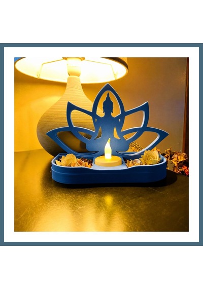 Bezos 3d Baskı Lotus Buda Mumluk - Dekoratif Tealight Mumluk-mavi Agc