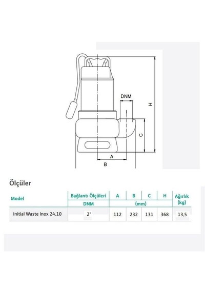 Wilo Waste Inox 24.10 Kirli Su Paslanmaz Gövdeli Drenaj Dalgıç Pompa 10 Mss 24 M³/h 220 Volt