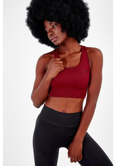 Maraton Active Slimfit Kadın Bisiklet Yaka Kolsuz Fitness Koyu Kırmızı Bra 813047-Koyu Kırmızı