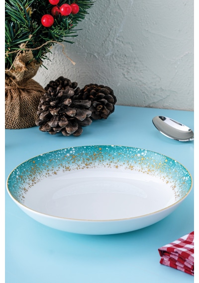 İstanbul Porselen Starlight Fine Bone New Year Yılbaşı Çukur Tabak 22 Cm Mavi