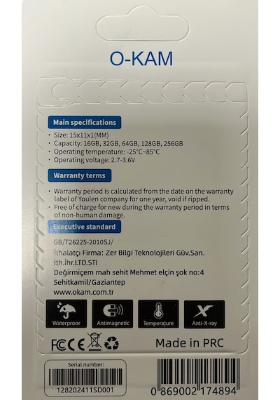 O-kam 256gb Yüksek Hızlı Micro Sd Hafıza Kartı Class 10 U3