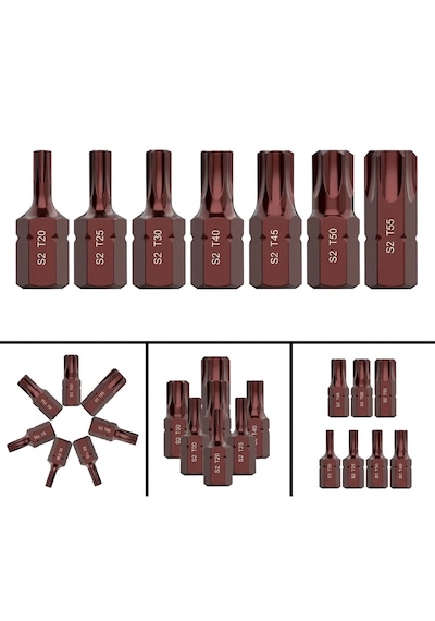 Kısa 7 Parça T20 25 30 40 45 50 55 Torx Bits Uç Kaplamalı Torks Tork Uç
