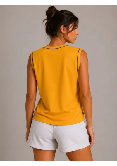 Meleners Kontrast Biyeli Kolsuz Atlet Bisiklet Yaka Yazlık Basic Atlet - Sarı SARI