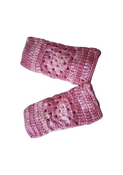 El Örgüsü Parmaksız Lastikli Pudra Pembe Motifli Çocuk Pudra - Pembe