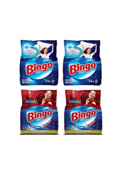 Bingo Ultra Beyaz Ve Renkli Toz Çamaşır Deterjanı 1,5 Kg 4 Lü Karma Paket