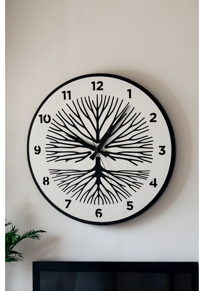 Dekoratif Yeni Modern Shaula Beyaz Ahşap Duvar Saati 48cm Siyah - Beyaz