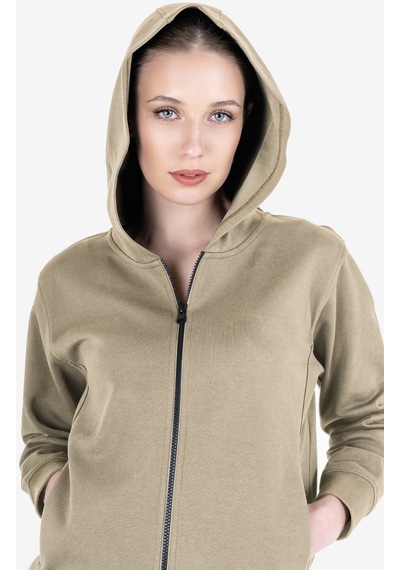 Lescon Bej Kadın Fermuarlı Kapüşonlu Sweatshirt 23n-2219