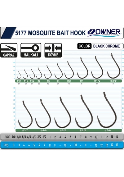Owner 5177 Mosquito Hook Black Chrome İğne No:2 1
