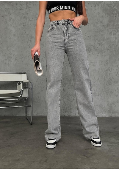 Wide-leg Geniş Paça Grey Snow Wash Denim Pantolon Gri