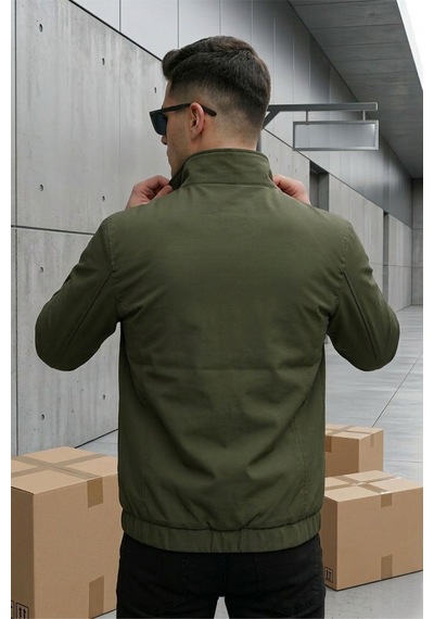 Oksit Trend Style Slim Fit Suya Dayanıklı Erkek Mevsimlik Ceket - Fermuarlı Ve Cepli Haki