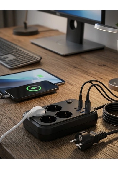 Mey İthalat Çoklu Priz Ve Usb Şarj Ünitesi 4 Soket 2 Type C Güvenli Enerji Yönetimi Standart