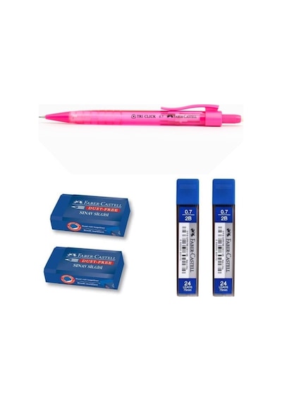 Tri Click Versatil Kalem 0.7 Mm Pembe + 2 Adet Sınav Silgisi + 2 Adet Uç Seti Pembe