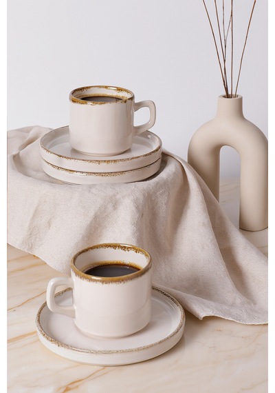 Keramika Straw Stackable Çay Takımı 12 Parça 6 Kişilik Krem